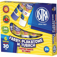 Farby plakatowe 6 kolorw 30ml tuba 83119900 ASTRA